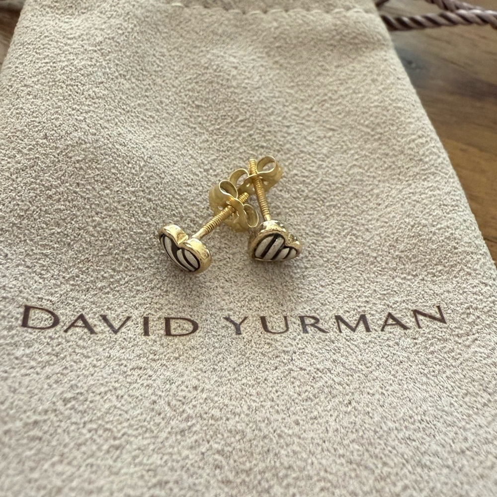 David Yurman Sterling Silver & 18k Gold Cable Heart Earrings 5mm - Picture 6 of 7